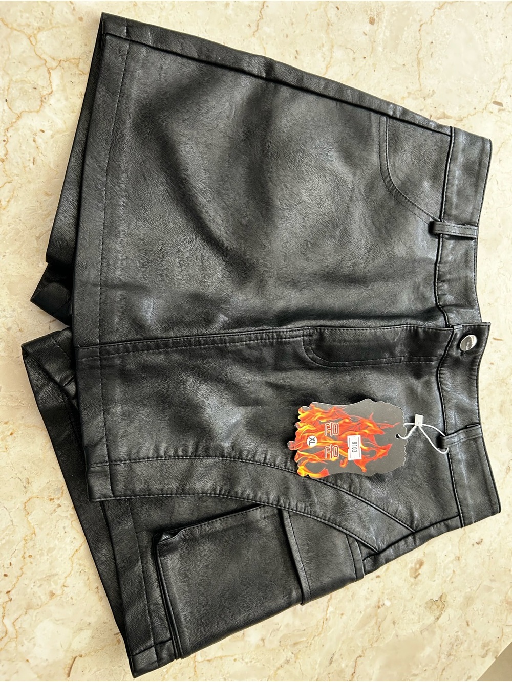 High-Waist Black Faux Leather Women’s Shorts